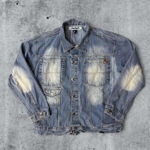 Y2K South Pole Red Tab Faded Blue Denim Jacket Embroidered 2000s XL USA Grunge